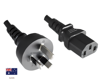 Netzkabel Australien Typ I auf C13, 1mm², AUS 3pin Typ I/IEC 60320-C13, SAA, schwarz, Länge 5m